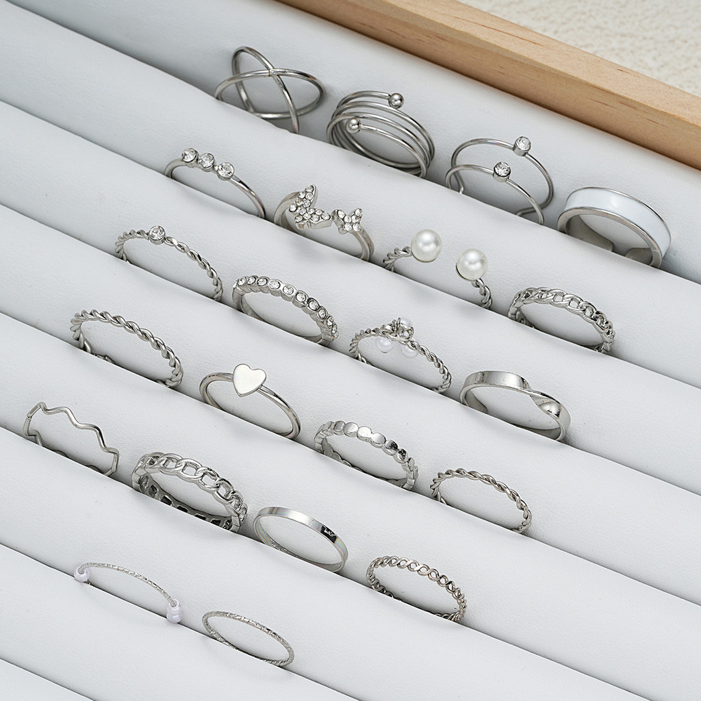 Conjunto De Anel De Coração Borboleta 22 Peças Com Pérola Cruzada E Joias De Prata De Cristal Para Mulheres