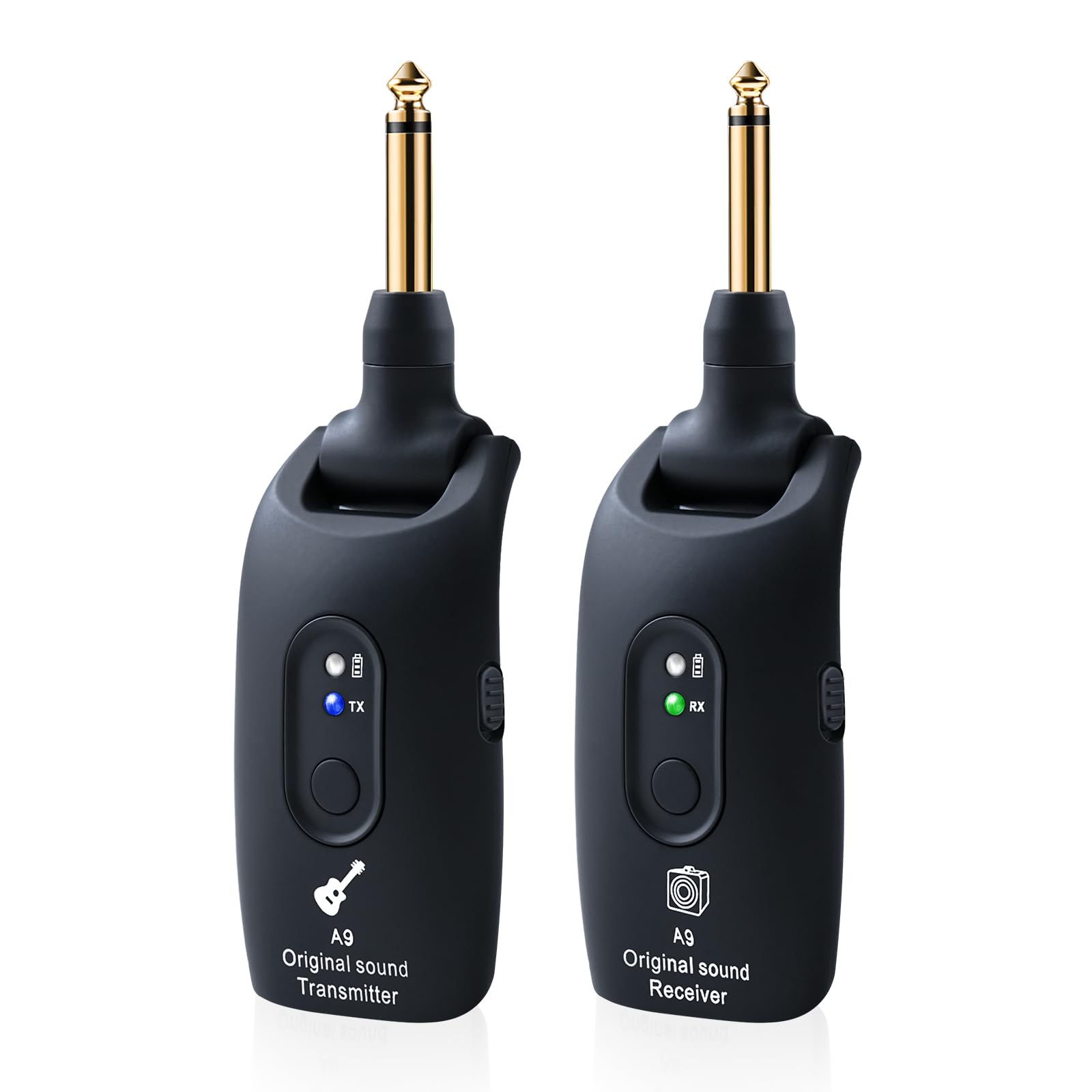 Sistema Sem Fio para Guitarra A9 - 2,4 GHz, Áudio 24 bits 48 kHz, Alcance de 100 ft, Sem Atraso, Bateria Recarregável