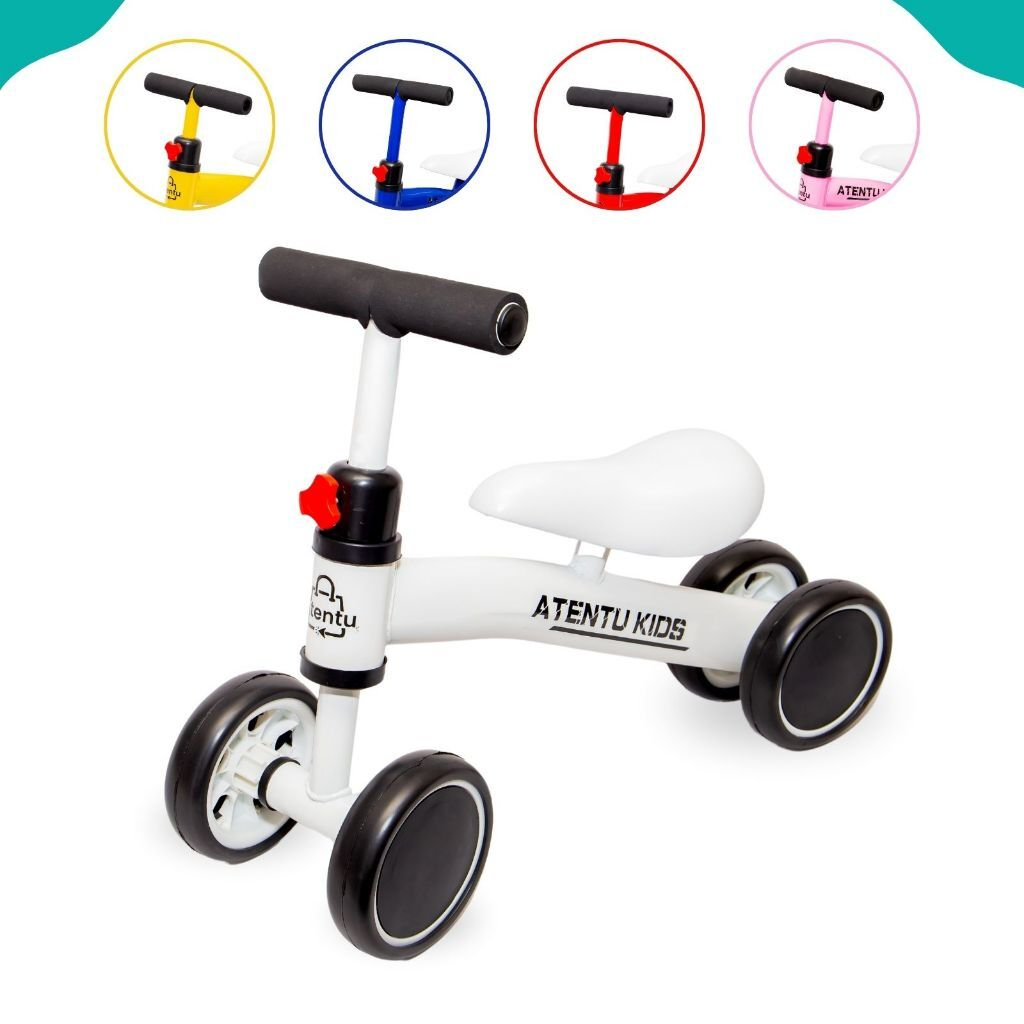 Bicicleta de Equilíbrio com 4 Rodas para Crianças de 1 a 3 Anos, Bicicleta de Treinamento Silenciosa com Ajuste,