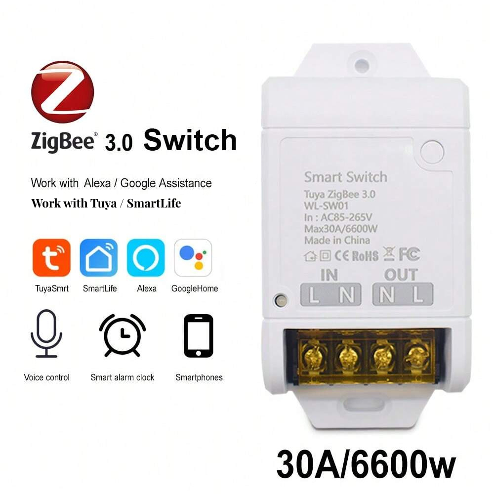 Zigbee 3.0 para interruptor inteligente Tuya WIFI Automação Residencial Módulo relé 20A 30A 6600W Timer DIY Controle de