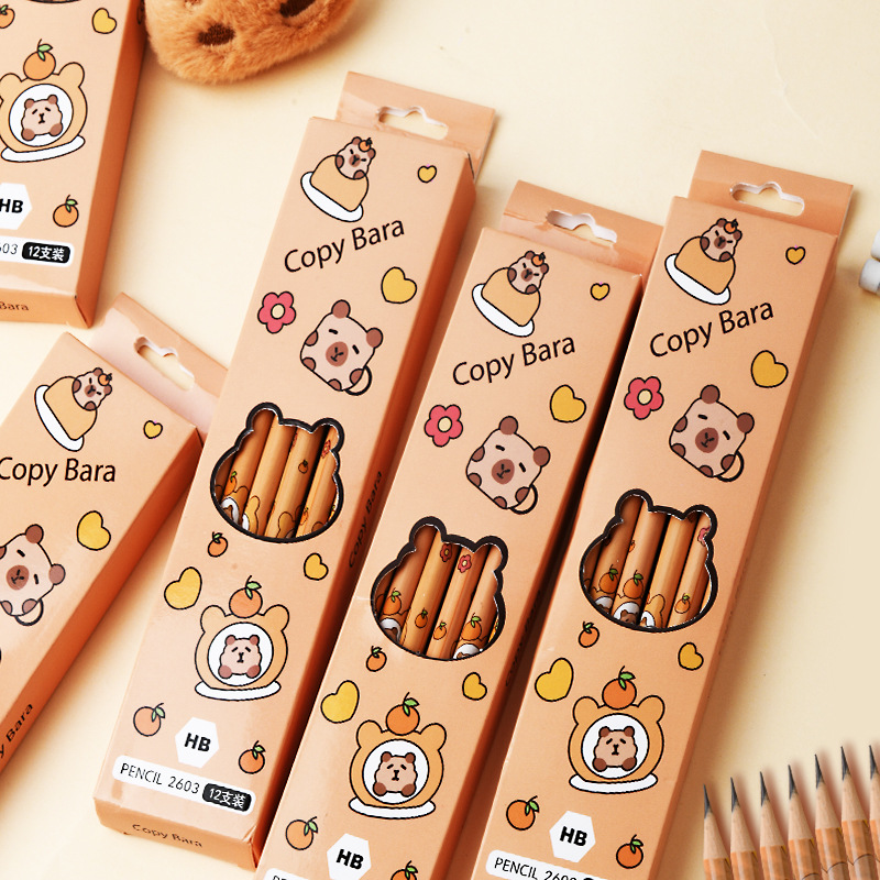 12pçs Caixa De Lápis Capivara Para Crianças , Estudantes Do Ensino Fundamental , Caneta De Caligrafia Fofa De Desenho An