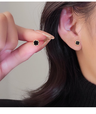 Brincos Femininos Quadrados Pretos Prata Esterlina Novo Estilo Venda a Quente Brincos de Orelha em Oferta na Shopee