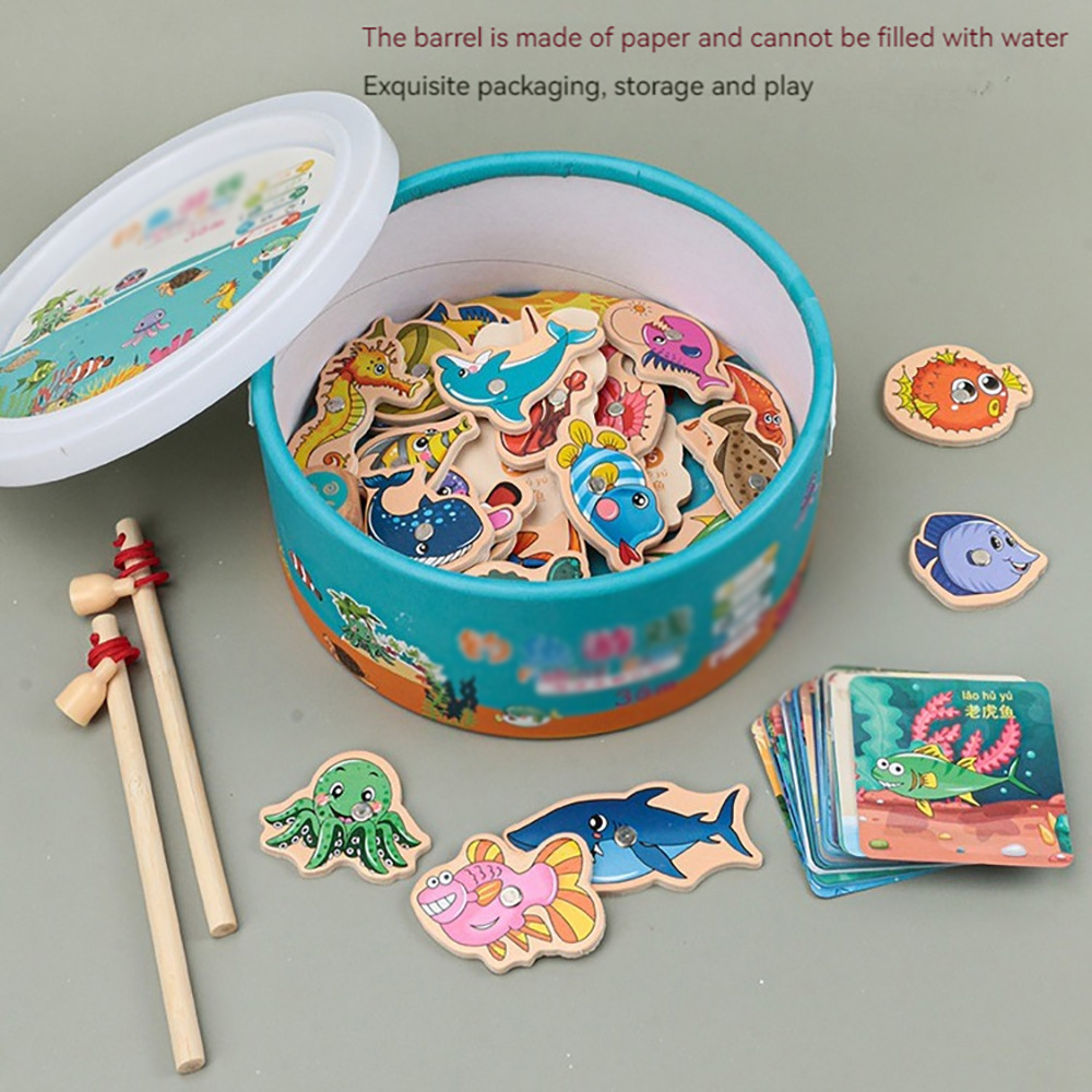 Brinquedo De Jogo De Pesca Magnética De Madeira Para Crianças Aprendendo E Desenvolvimento Com Várias Peças De Natal