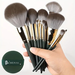 Conjunto de Pincéis de Maquiagem Profissionais 14pcs Verde Macio Pó Fundação Rosto Sombra ...