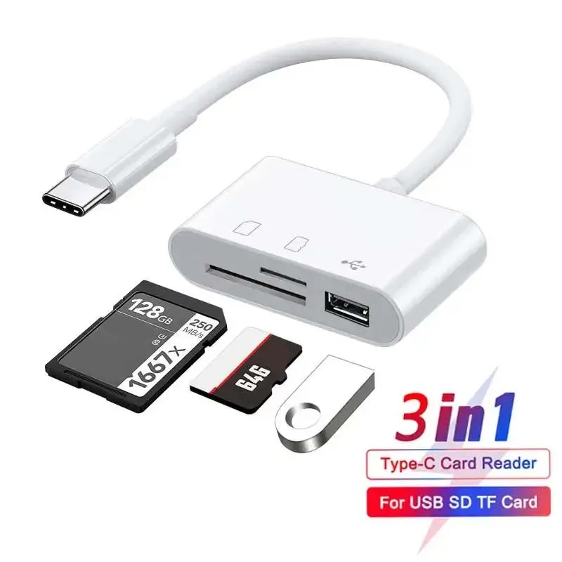 Tipo C para 3 em 1 leitor de cartão TF SD USB de alta velocidade transferência OTG cartão de memória para Android