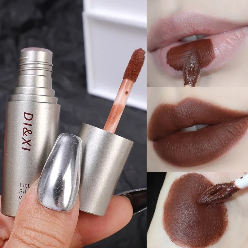 Tubo De Prata Esmalte Labial Veludo Fosco Clareador Lama Cor Duradoura Batom