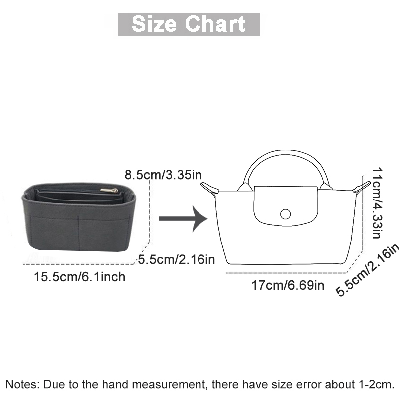 Novo Organizador de Bolsa para Armazenamento de Mini Bolsa Longchamp - Forro em Feltro para Bolsa de Mão.