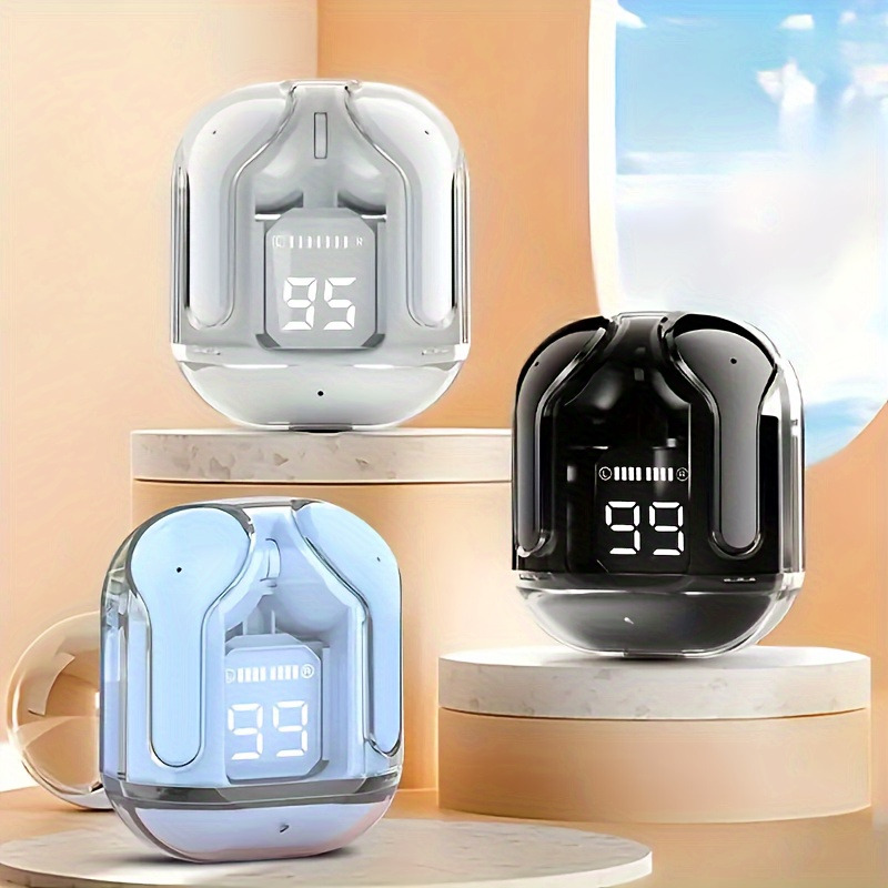 Fones de ouvido intra-auriculares sem fio transparentes TWS | Display LED | Bluetooth 5.3 | Jogos e Música | Fon TWS