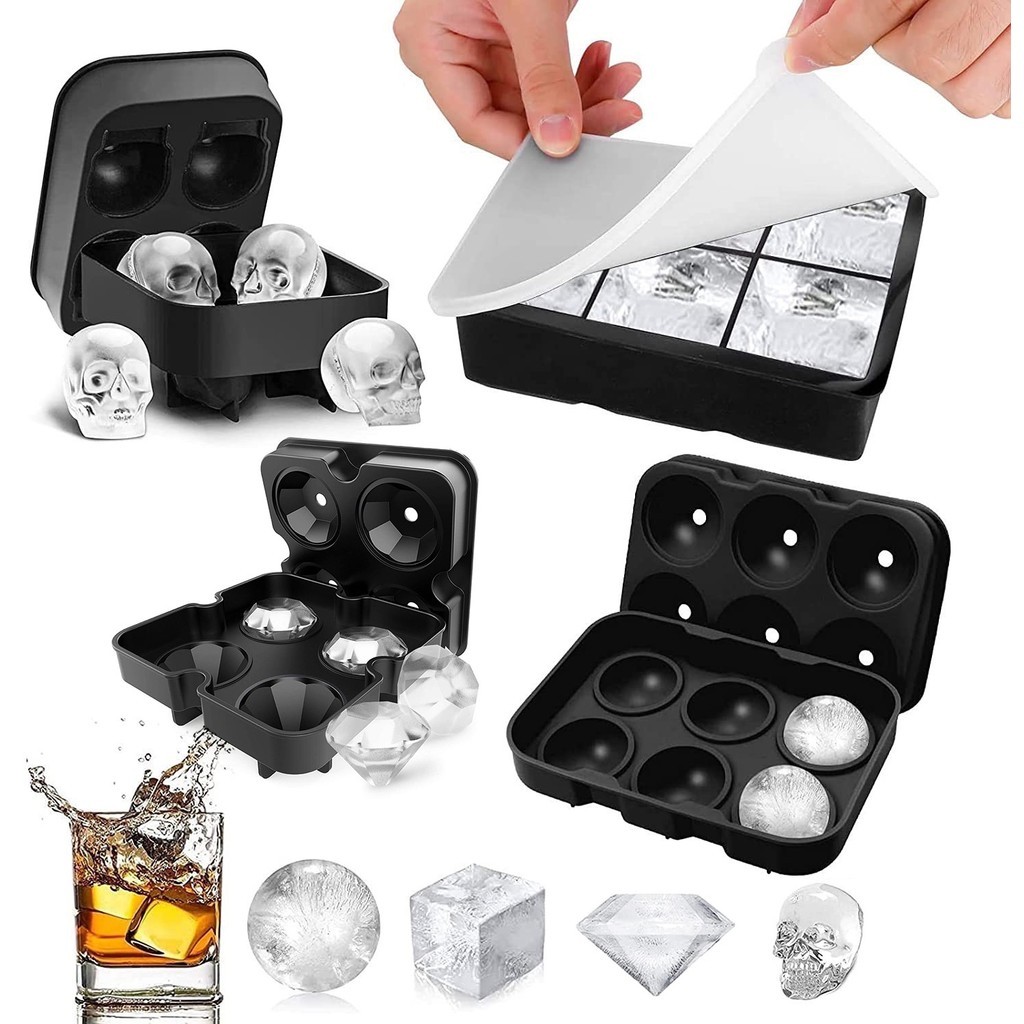 Bandejas Para Cubos De Gelo Moldes De Silicone Congelador Com Tampa Reutilizável Whiskey Molde Bola Diamante DIY Ice Maker