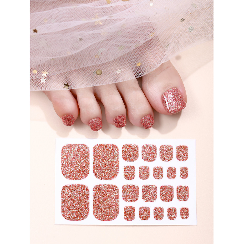 222dicas Prata Champanhe Esmalte De Unha Do Dedo Pé Glitter Cor Sólida Cobertura Total Adesivos Para Manicure Dos Pés Mulheres E Meninas DIY