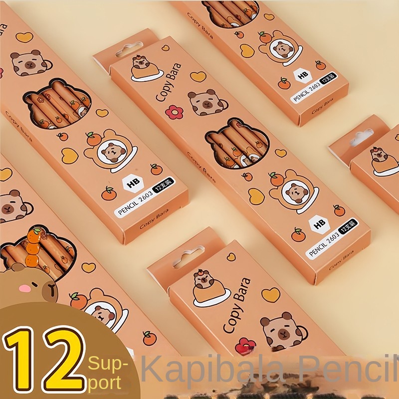 12pçs Caixa De Lápis Capivara Para Crianças , Estudantes Do Ensino Fundamental , Caneta De Caligrafia Fofa De Desenho An em Oferta na Shopee