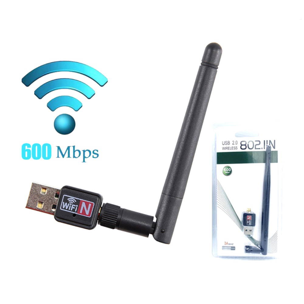 Adaptador Receptor WiFi USB Sem Fio 600Mbps De Alta Velocidade 2.4Ghz Com Antena Desktop PCs