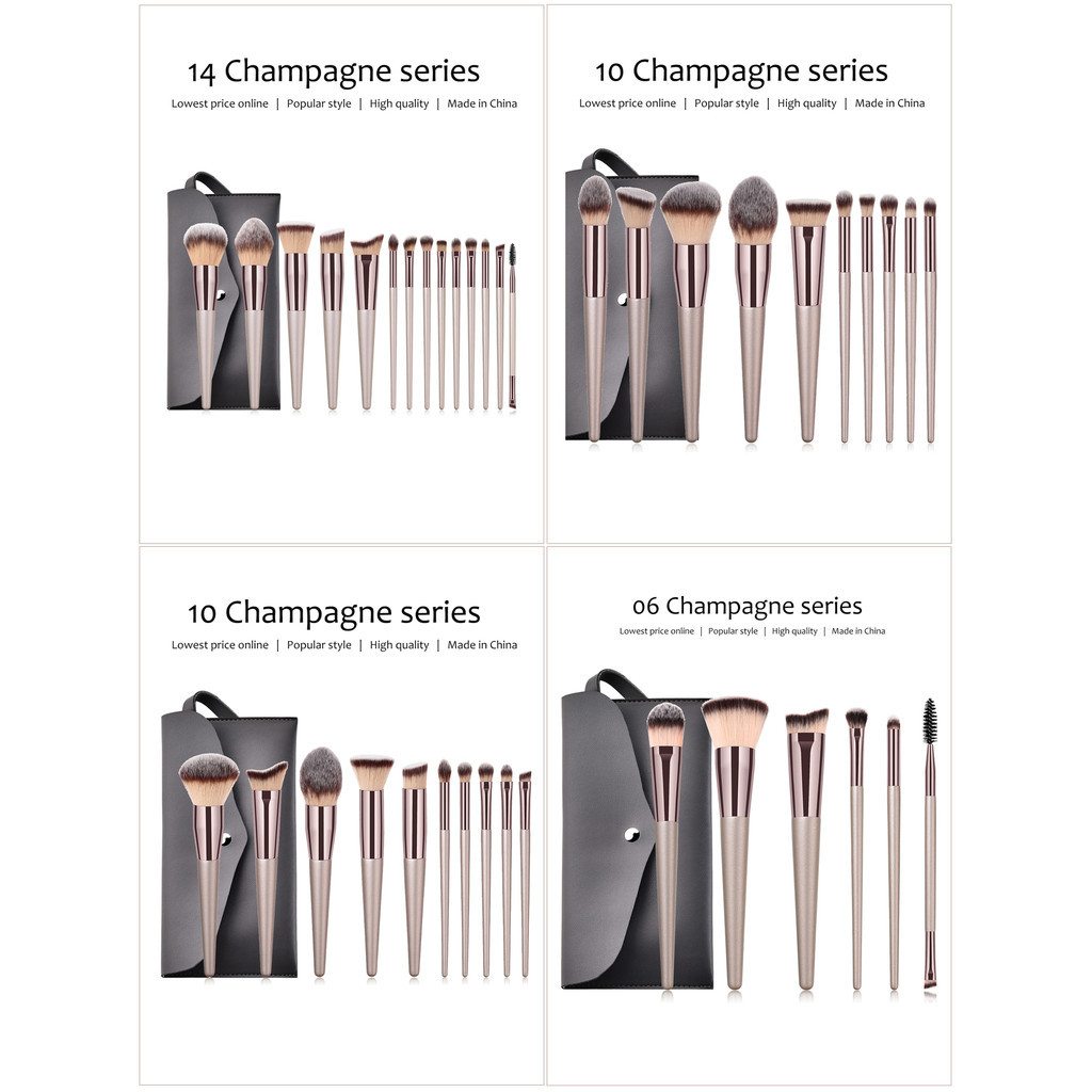 14 Pcs Champagne Color Makeup Brush Set+Saco Cosmético com Escova em Pó Solto Escova de Contorno Crescente Escova Plana Escova para Sombra Escova para Sobrancelhas Escova para Sobrancelhas Escova para Sobrancelhas Escova para Sobrancelhas Escova para Sobr