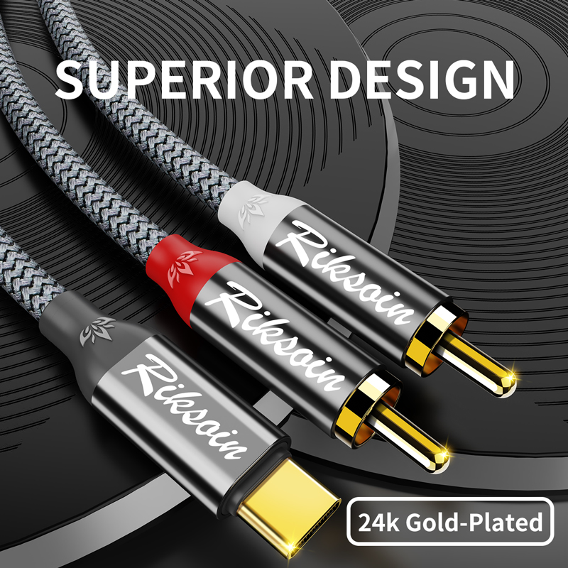 Riksoin USB-C Para 2RCA Cabo Adaptador De Áudio Y Splitter Tablet Amplificador De Home Theater Pro Elite