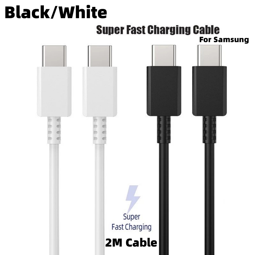 Cabo de Carregamento Super Rápido Dual Tipo-C para Samsung Galaxy Note20 10 S24 23 22 21 20 10 9 Plus Ultra