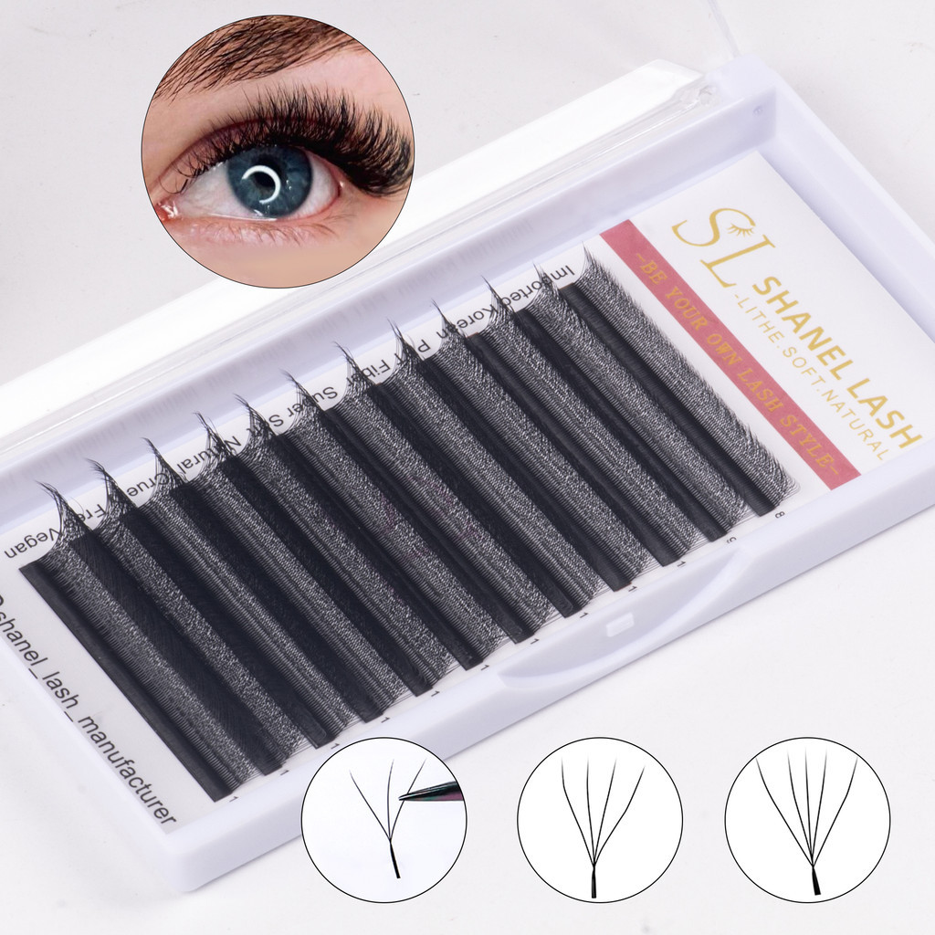 0.07 D Curl YY 3DW 4DW 5DW Forma Cilios Dicas Duplas Lash Extensions W3D W4D W5D Clover Falsos Cílios Pretos Matte Black Hand Woven Premium Luz Macia Extensão De Naturais