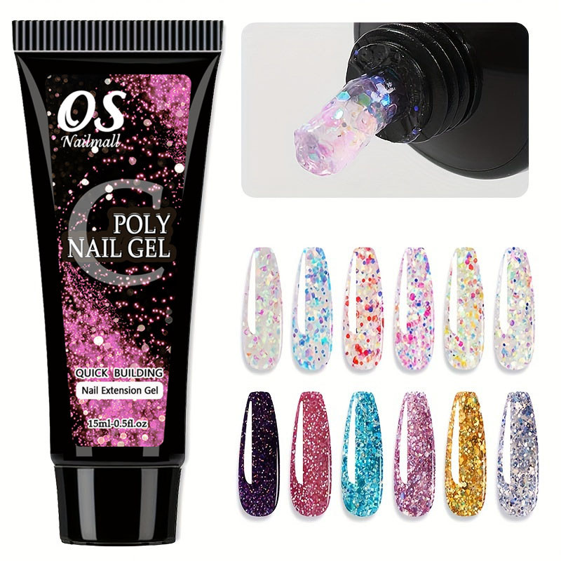 15ML Poli Prego Gel Extensão Do-12 Cores Glitter Construtor Ferramenta De Manicure