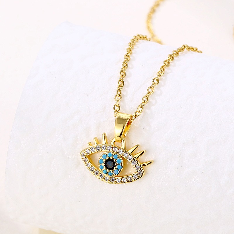 1 Colar Europeu Americano de Aço Inoxidável Fashionable Gorgeous High-End Blue Eye Necklace Criativo Fashion Trendy Full Diamond Zircon Eyes Adequado para Homens Mulheres Desgaste Diário