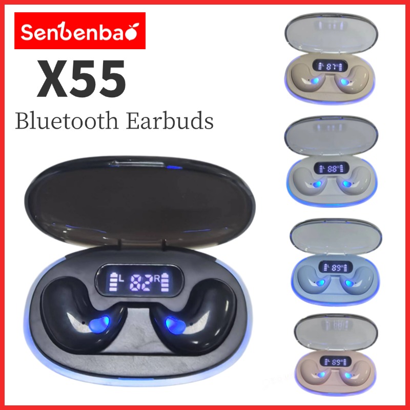 Senbenbao X55 Fones De Ouvido TWS Sleep Sem Fio Bluetooth Display Led HIFI Som Estéreo Fone À Prova D'água Com Cancelame