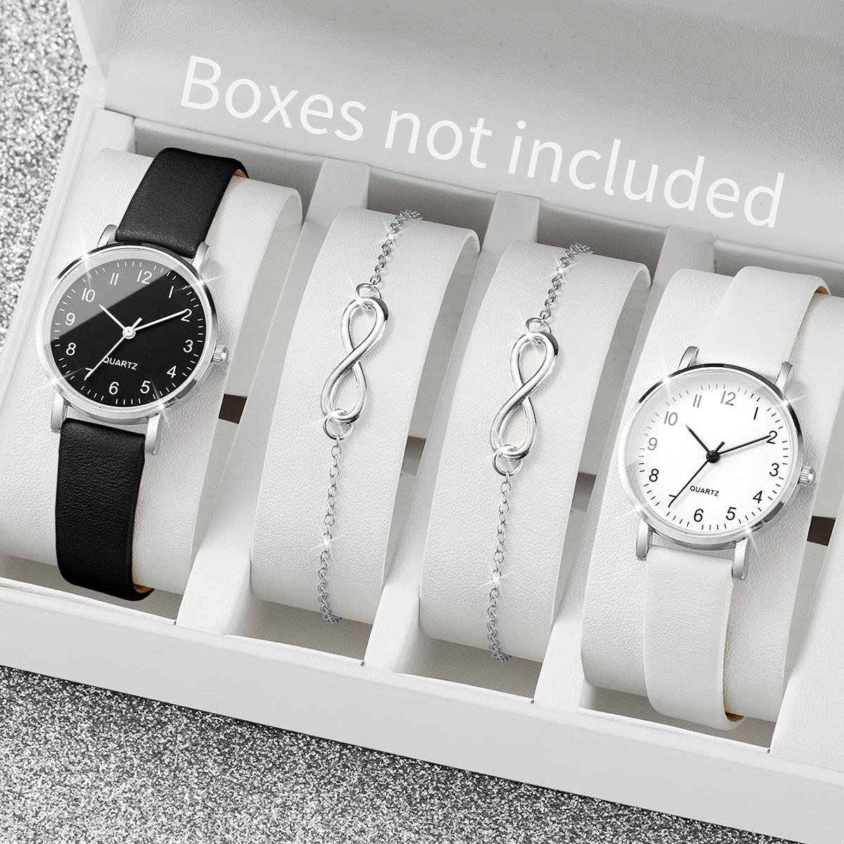 Conjunto De Relógios Femininos Elegantes De 4 Peças – De Pulso E Pulseiras Com Pulseira De Couro Mostrador Pequeno Para