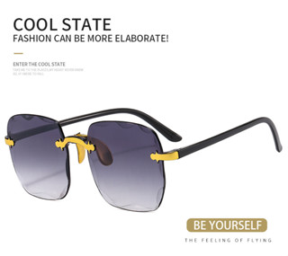 Óculos De Sol Quadrados Sem Aro Da Moda Retrô Elegantes Com Lentes Gradientes Para Mulhere...