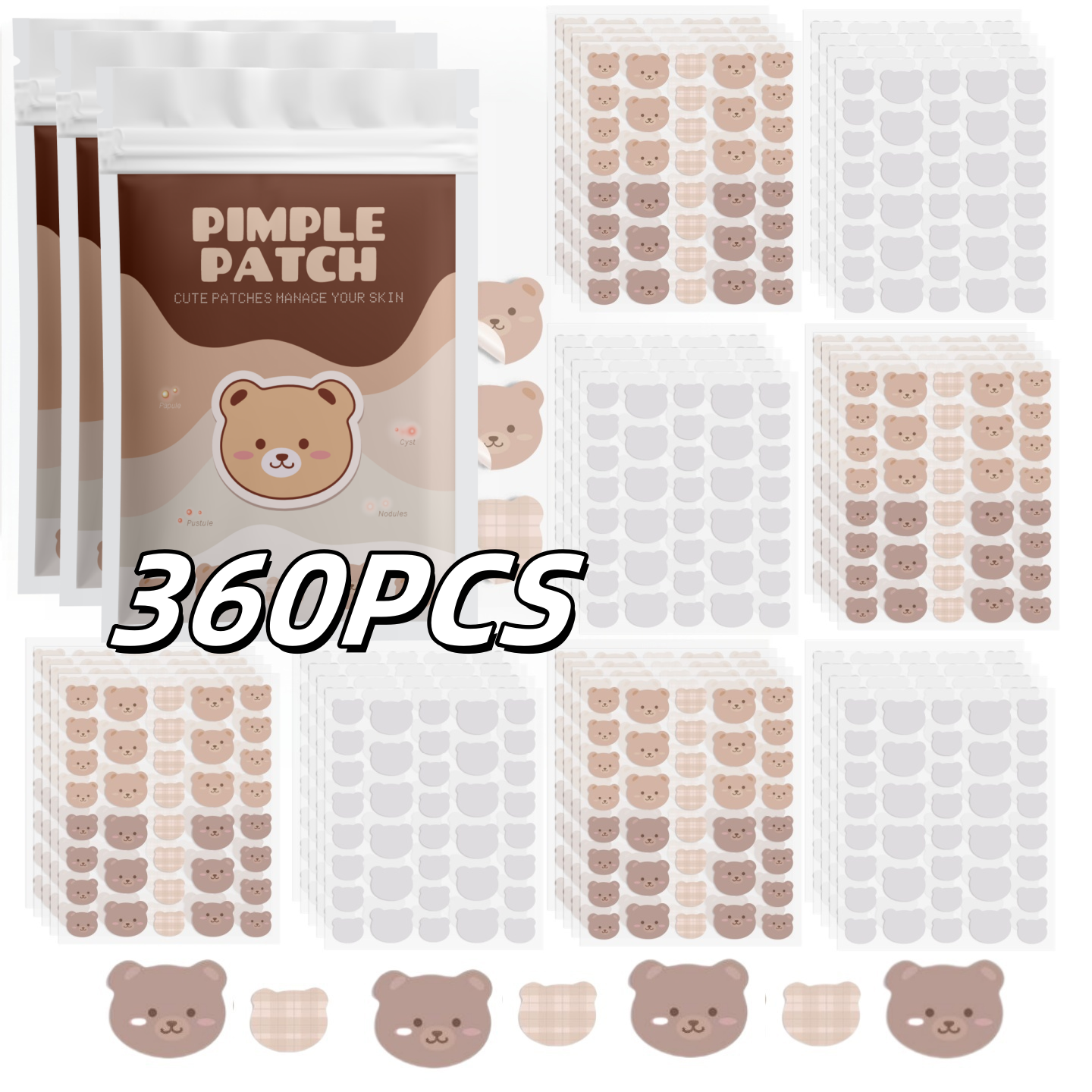 360/720 peças Adesivos Faciais em Formato de Urso Bonitos Adesivos em Formato de Urso Marcas de Acne Invisíveis