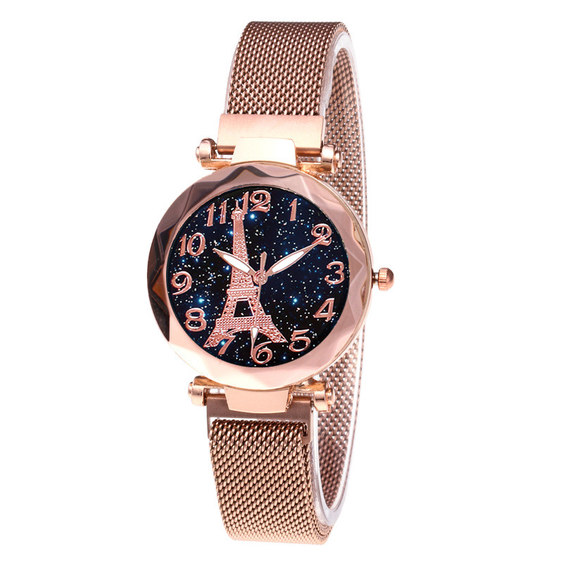 Relógio de Quartzo Feminino Simples em Alta: Estilo Torre Eiffel Estrelada com Pulseira Magnética