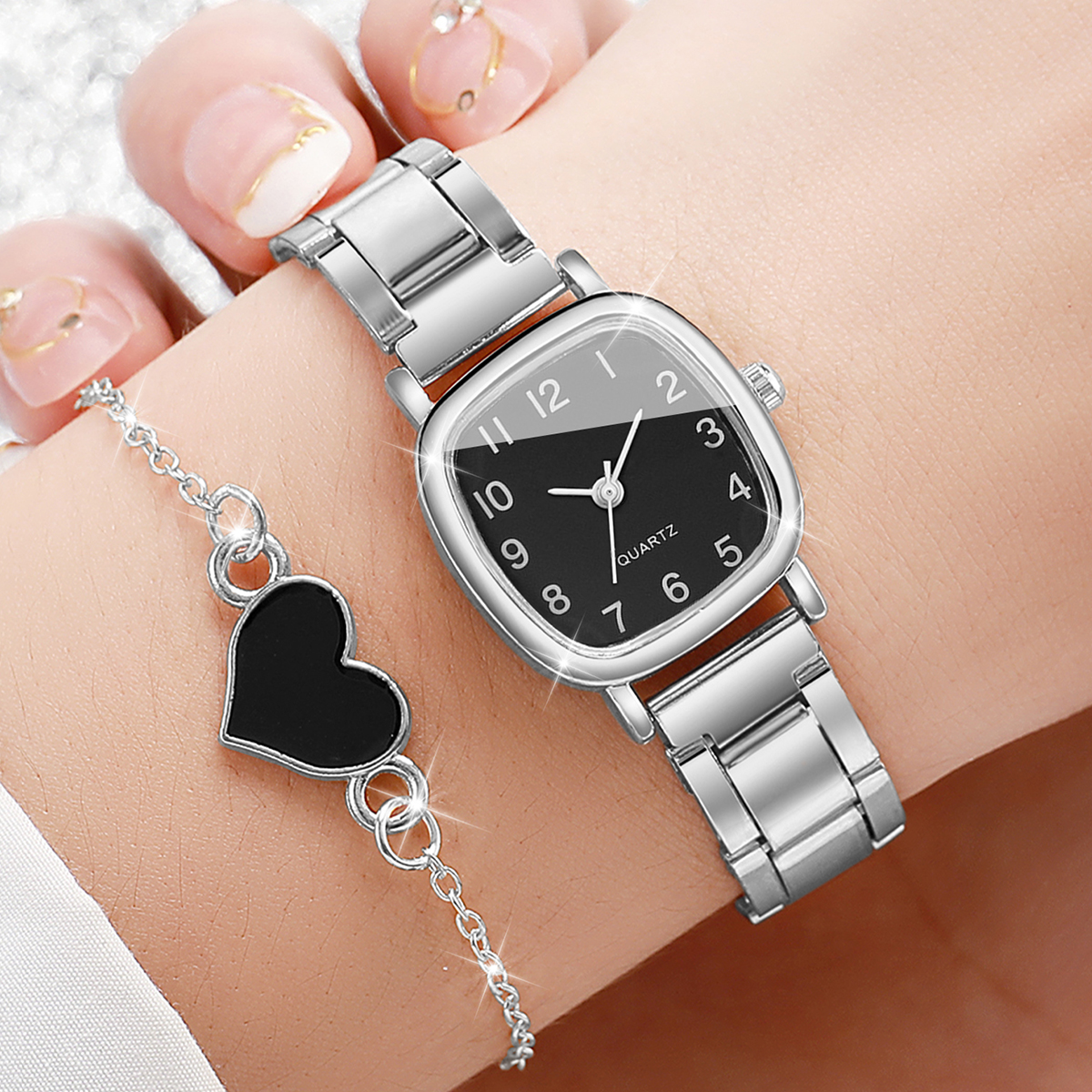 Conjunto de Relógio e Pulseira de Moda para Casal com 4 Peças – Relógio Executivo Masculino e Relógio de Pulso Quadrado