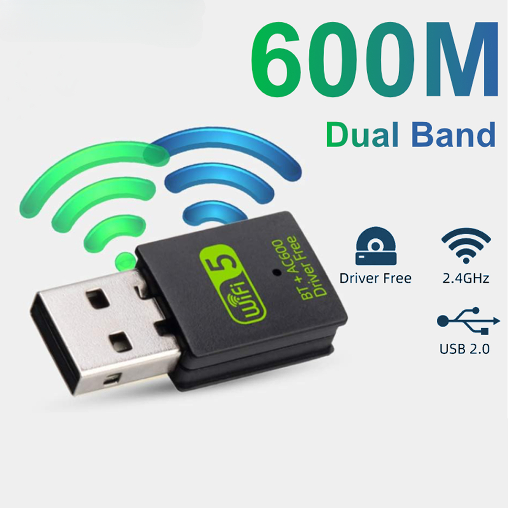  Adaptador USB 2 em 1 Fenvi 600Mbps WiFi e Bluetooth, banda dupla 2,4G/5GHz, Wi-Fi 5, receptor sem fio, sem necessidade