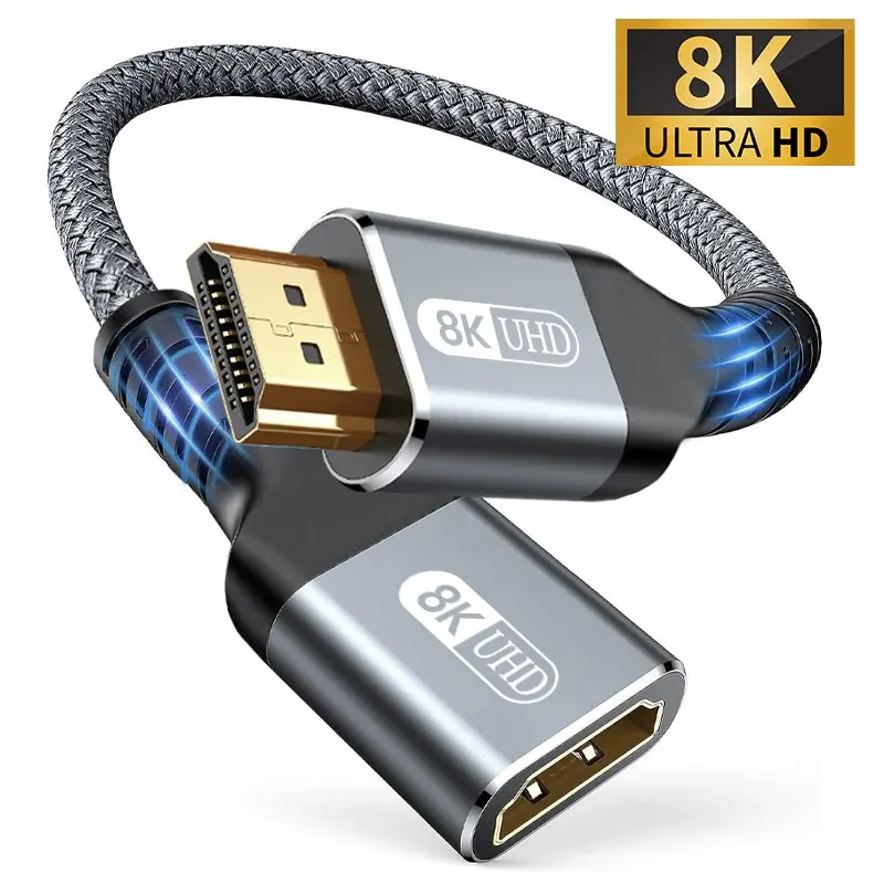 Cabo HDMI 2.1 8K Macho para Fêmea Extensão HDMI Trançado 8K@60Hz 4K@240Hz Adaptador Extensor para Roku TV PS5 HDTV