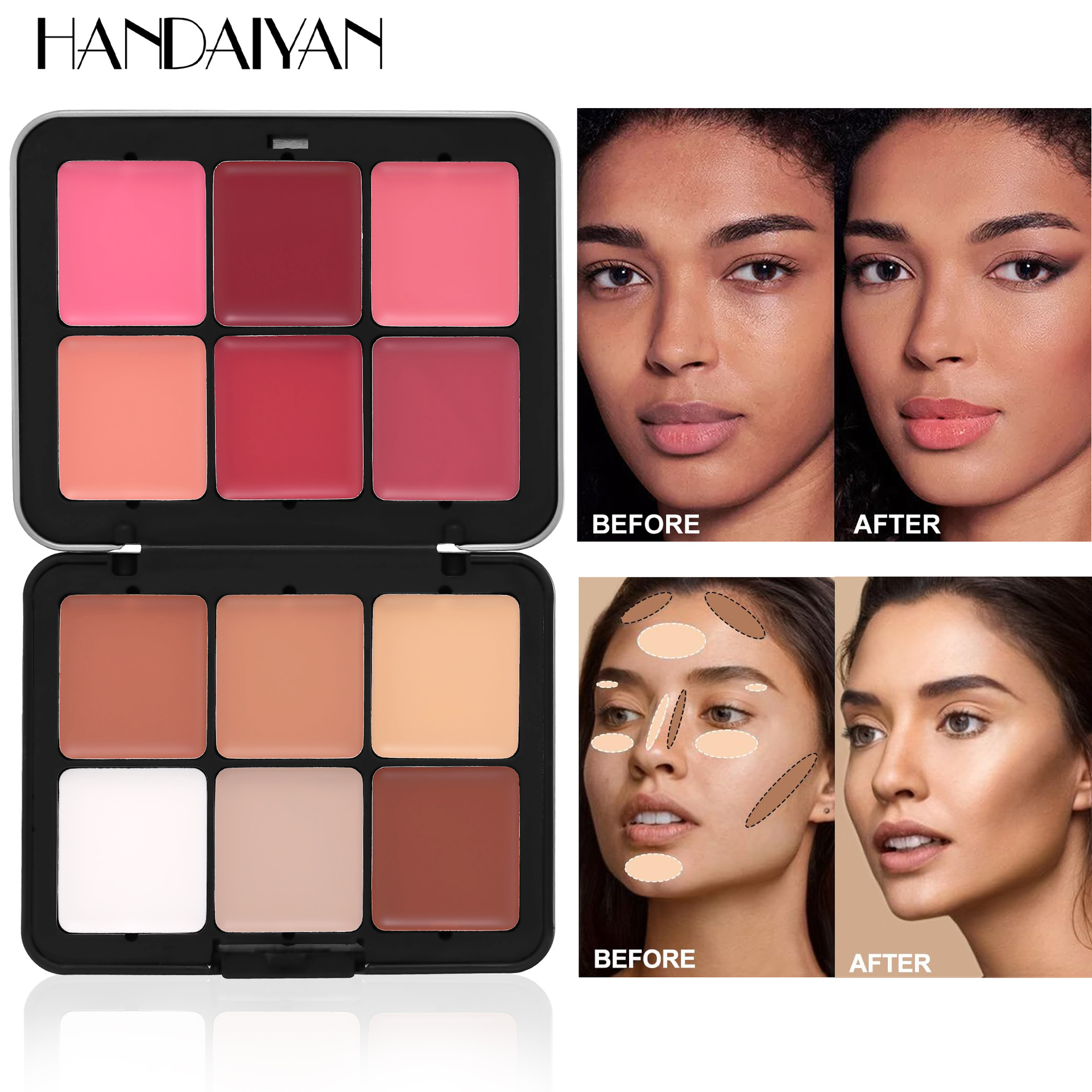 Paleta De Blush De Caixa De Ferro De 12 Cores HANDAIYAN-Multiuso Para Corretivo , Iluminador E Contorno , Creme Fosco Es