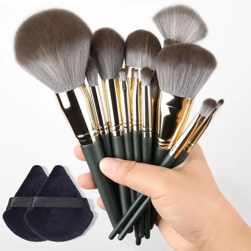 Conjunto de Pincéis de Maquiagem Profissional com 14 Peças - Para Base, Sombras, Maquiagem e Blush