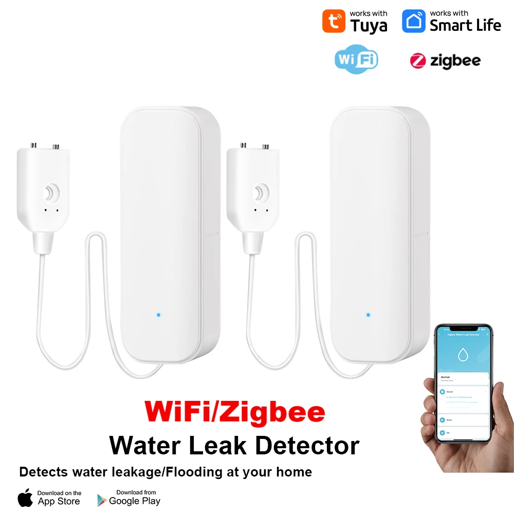 WiFiZigbee Sensor De Nível De Água Tuya Alarme De Vazamento Detector De Inundação Smart Life APP Alerta Ove