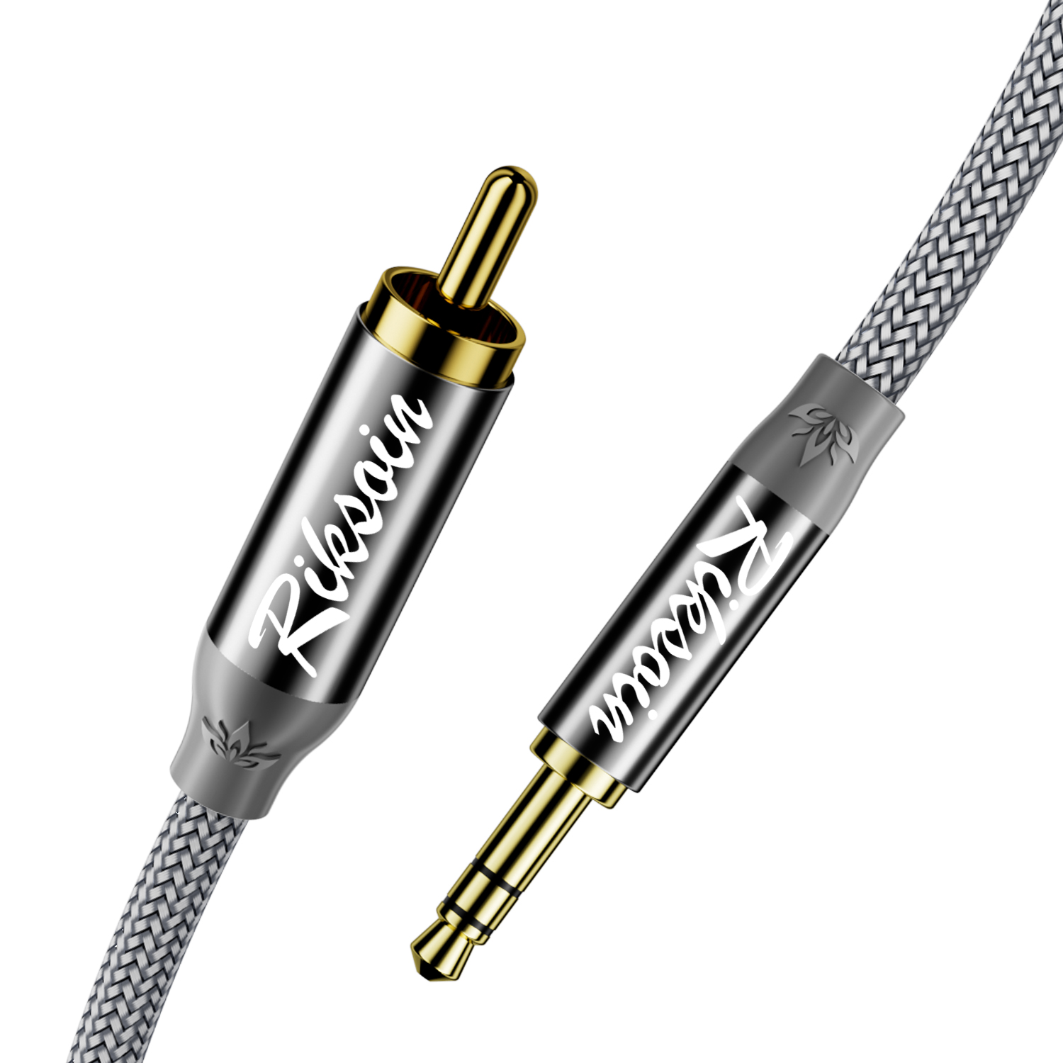 Cabo de Áudio Trançado 3,5 mm para RCA Y Splitter para PC, Caixa de Som, HI-FI, Estéreo