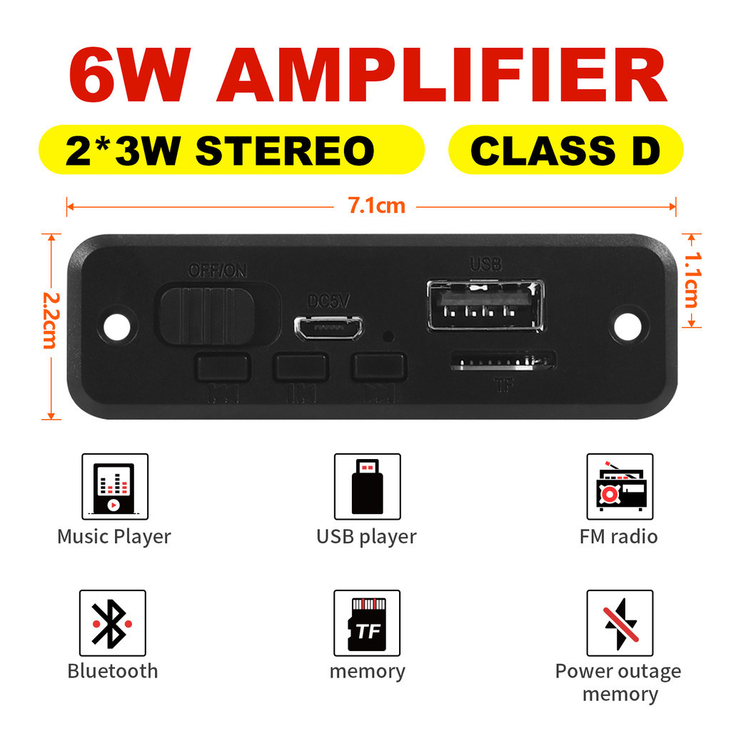 6W Amplificador MP3 Player Placa Decodificadora 5V Bluetooth 5.0 Formato Sem Perdas Módulo Decodificador De Música Carro