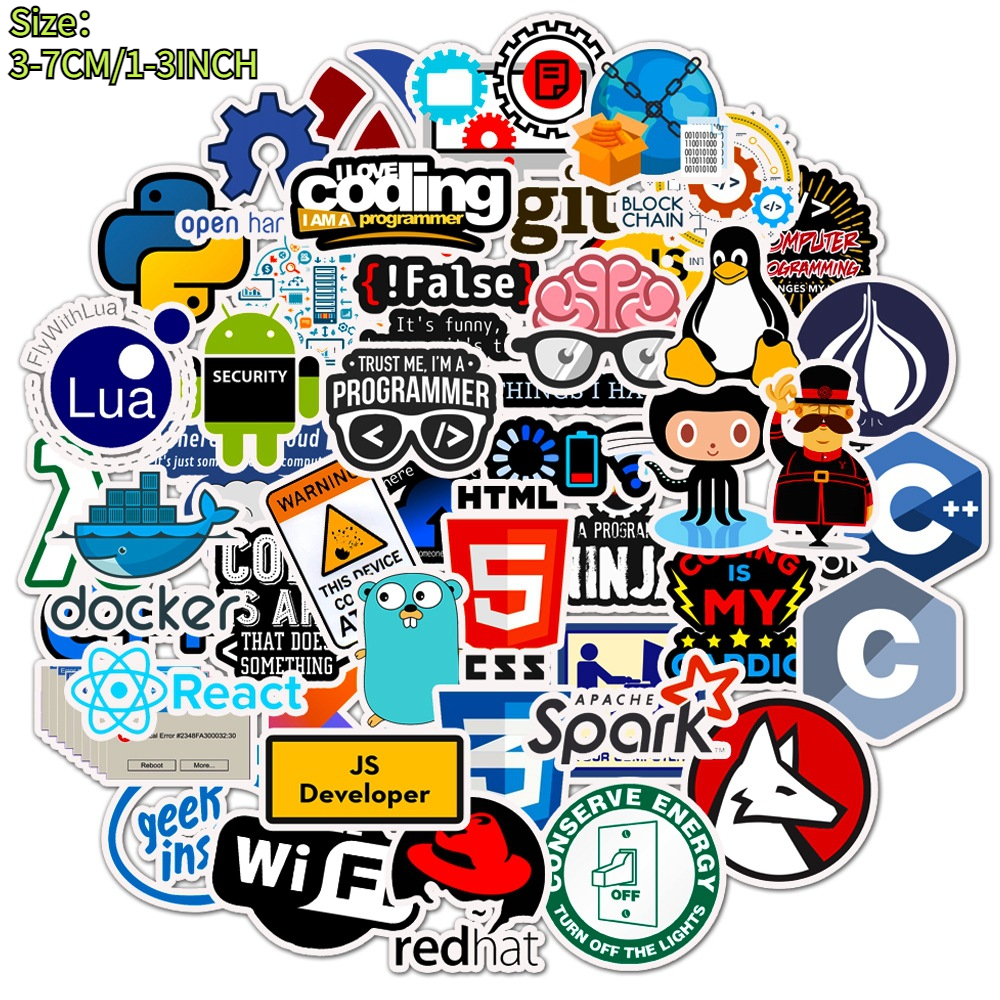 Imagem Novas 50 Etiquetas Adesivas da Série de Linguagens de Programação para Programadores - Graffiti para Malas e Capas de