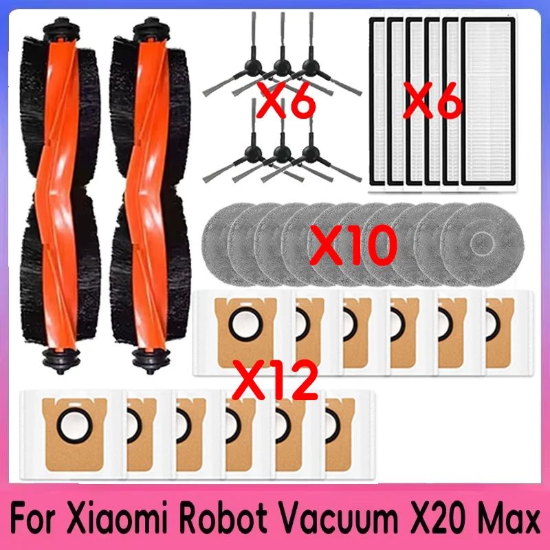  Saco de Pó para Xiaomi Robot Vacuum X20 Max D109GL, Escova Principal, Escova Lateral, Filtro HEPA, Pano de Mop, Peças e