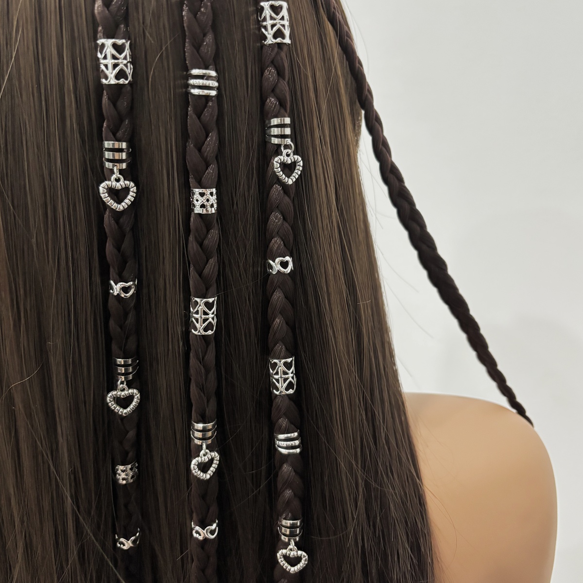 45 Peças DIY Coração Acessórios De Cabelo Contas Ocas De Metal Ajustáveis Para Mulheres Tranças De Data Dos Namorados