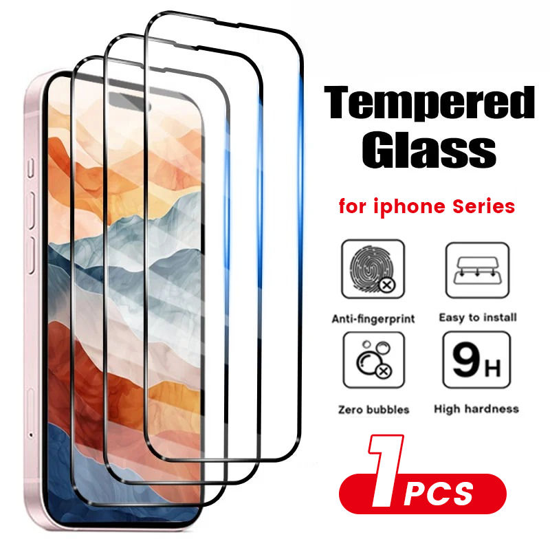 1PCS Protetor De Tela Black Edged Para iPhone 16 15 13 12 11 Pro Max XR