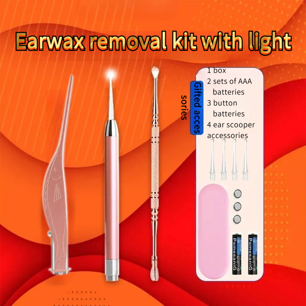 Kit Removedor De Cera De Ouvido Iluminado Para Uso Familiar Com 13 Ferramentas E Limpador De Punção , Crianças , Plugue