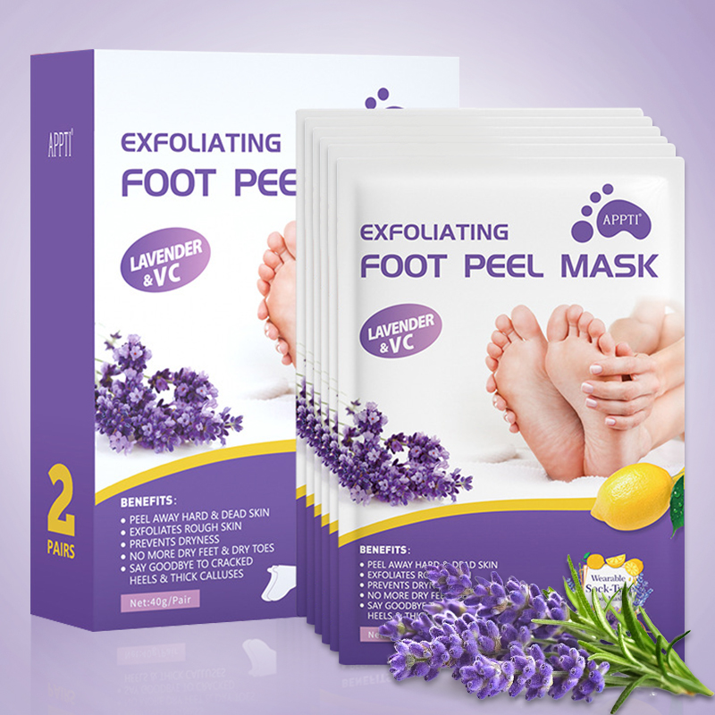 Máscara para os pés de lavanda, hidratante, esfoliante, adesivo para os pés, máscara anti-secar, limpeza profunda,