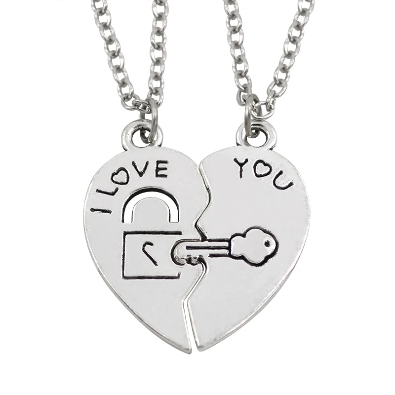 Colar De Moda Casal Novo I Love You Broken Heart Stitching Pendant Key Lock Em Forma De Coração Jóias Acessórios Presentes