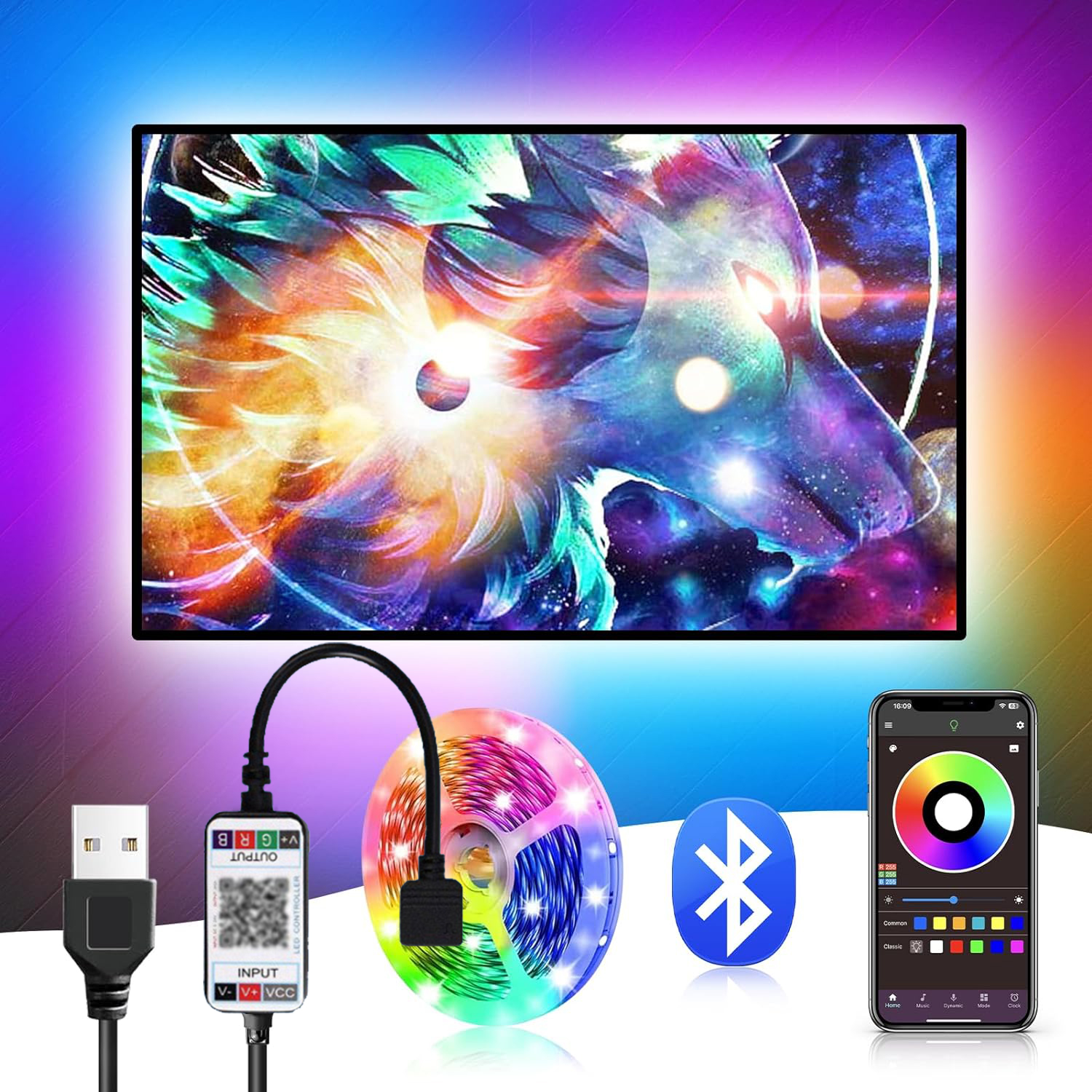  Conjunto de tiras de LED RGB Bluetooth APP, luz ambiente de fundo de TV USB de baixa tensão 3535, luz de tira LED