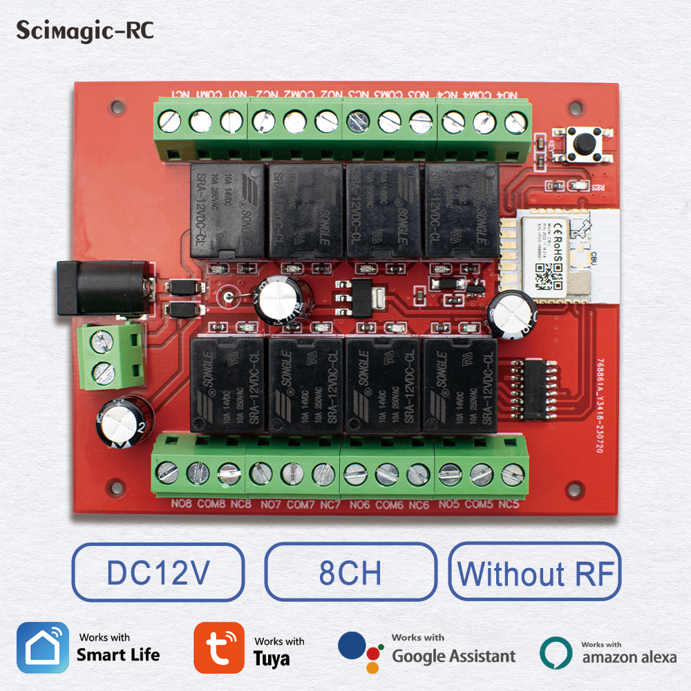 Módulo de Interruptor Inteligente Tuya Smart Wifi 8CH DC 12V Controle Remoto via APP 8 Canais Relé Auto-Travante