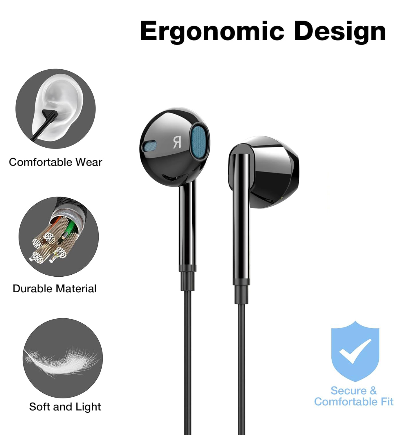 SPRISE 3.5mm Fone De Ouvido Intra-Auricular Com Fio E Microfone Cor Preta Computador PC Tablets Smartphone Earbus