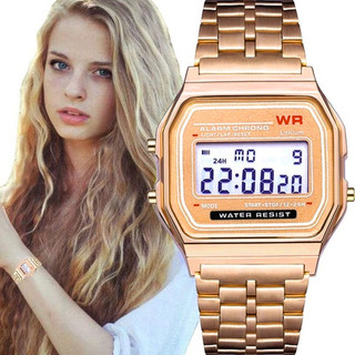 Relógio Digital LED Moderno-Pulseira De Aço WR F91W A159 , Estilo Harajuku Multifuncional…