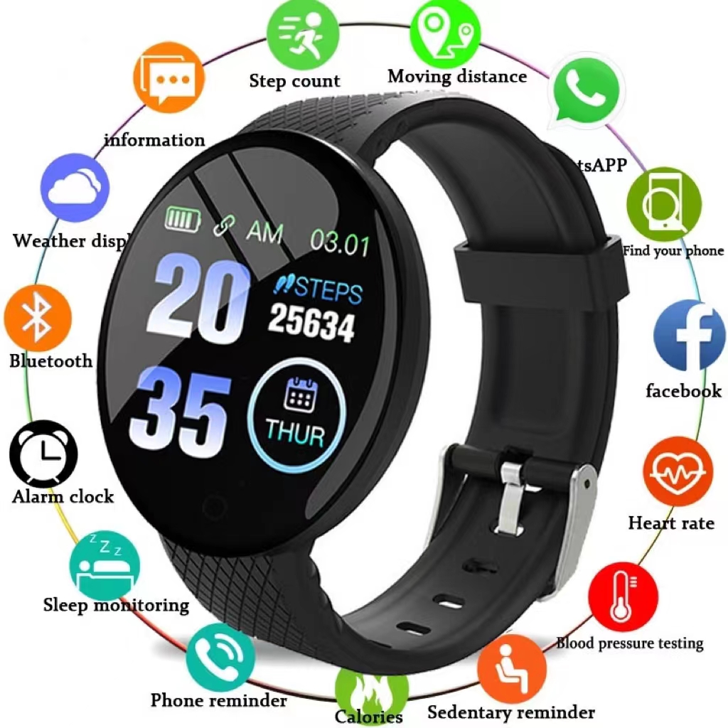 Smartwatch D18 Redondo À Prova D'água Com Rastreador De Fitness Bluetooth Macho PK X8 FD68...