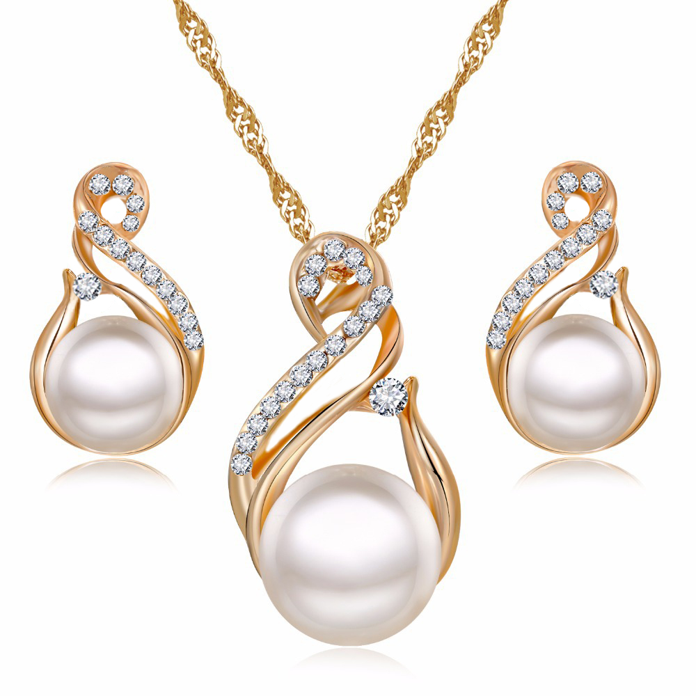 Conjunto de Colar e Brincos de Pérola e Diamante em Infinito Geométrico Europeu e Americano - Joias para Noiva.