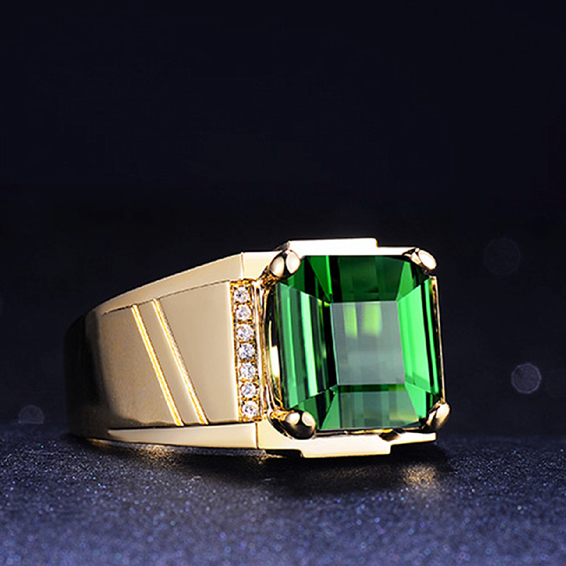 Novo Estilo de Anel Esmeralda Dominativa Anel Esmeralda Zircônio com revestimento de ouro 24K Anel Aberto com Diamante Esmeralda Quadrado