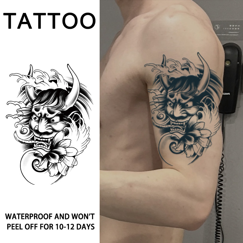 Tatuagem temporária de flor de chifre longo à prova d'água unissex semi-permanente para braços e ombros